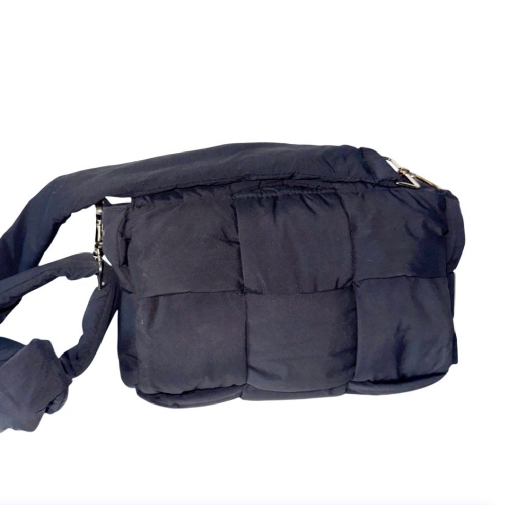 Black Puffer Nylon Quilted Shoulder Crossbody Bag Adjustable Strap Gorpcore Work - Picture 2 of 13